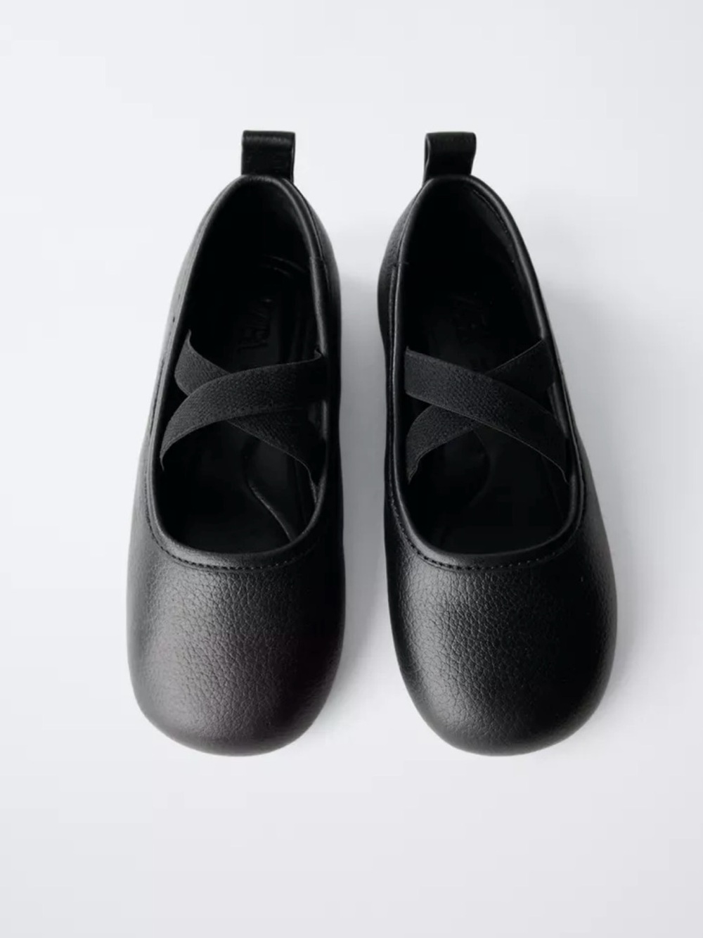 ZARA Black Toddler Leather Cross-Strap Ballet Flats